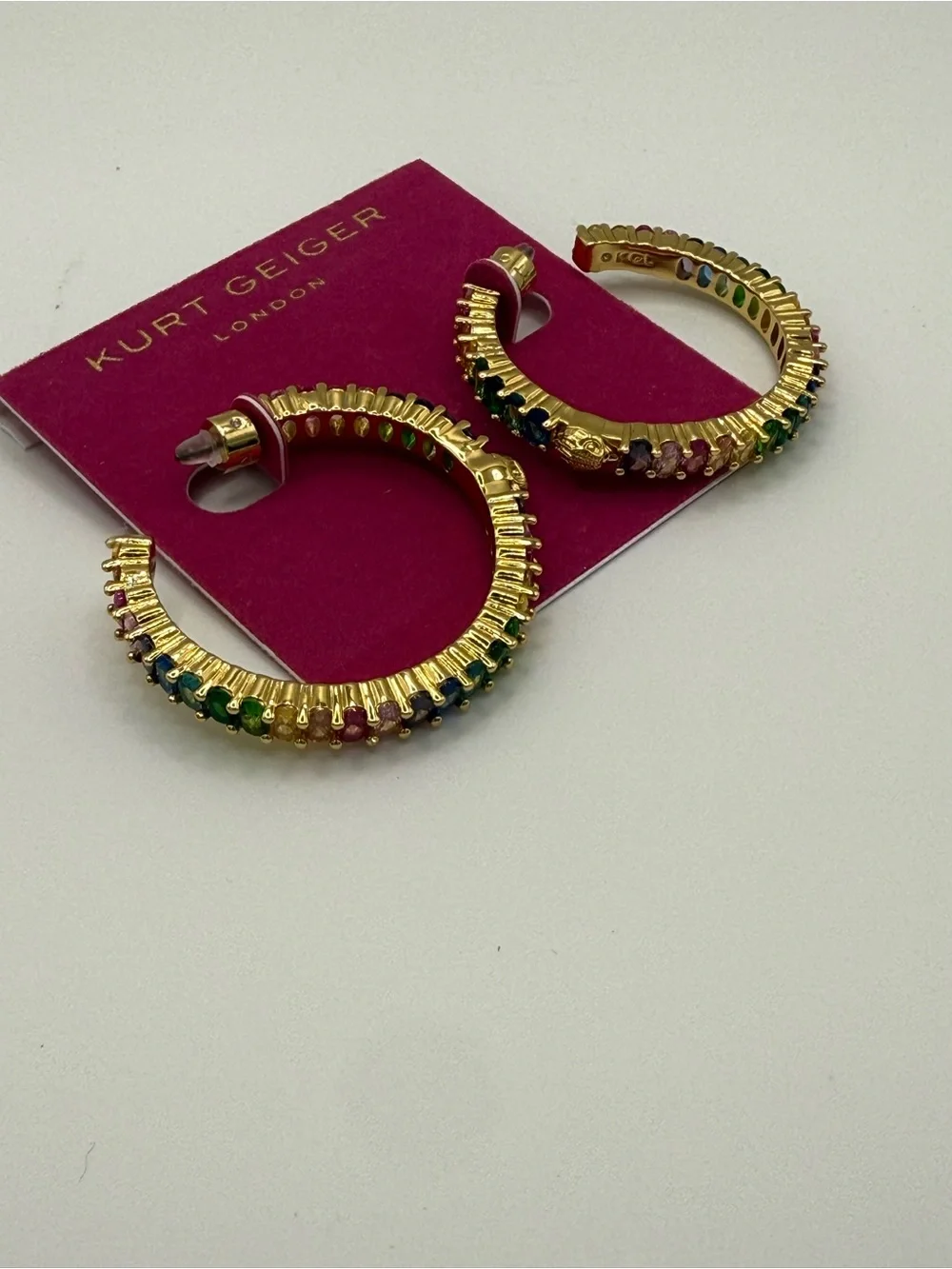 Kurt Geiger Gold Hoop Earrings with Multicolor Stones